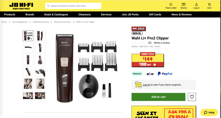 JB Hi-Fi: Wahl Li+ Pro2 Clipper – was $299, now $149